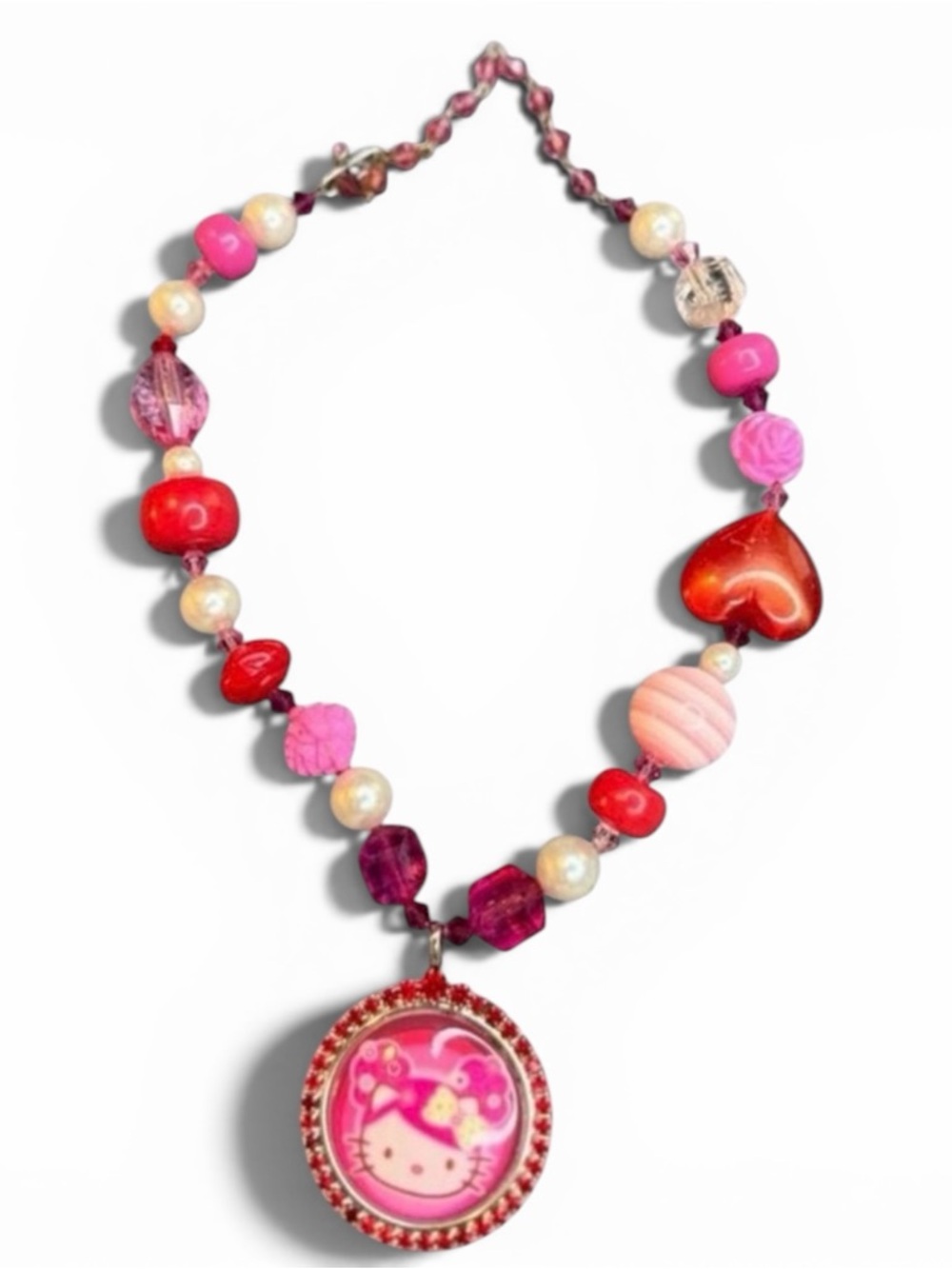 Tarina Tarantino Pink Head Hello‎ Kitty Beaded Necklace Y2K RARE
